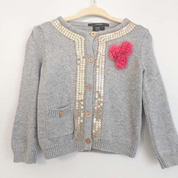 Tahari Button Up Cardigan Sweater in grey and pink size 18 months - Picture 3 of 13